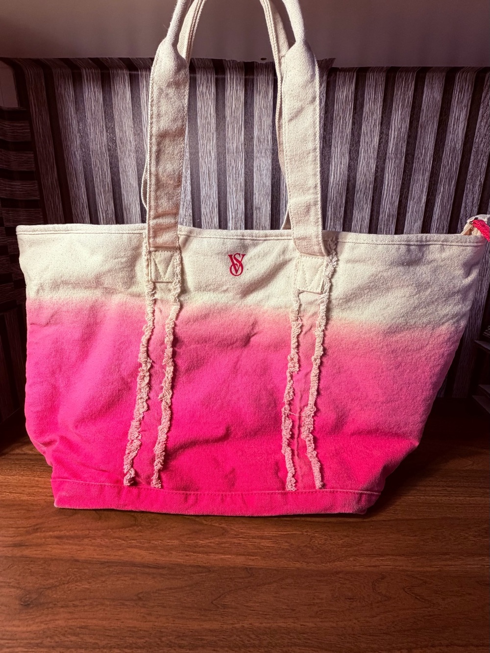 Victoria's Secret Pink and Cream Ombre Canvas Tote